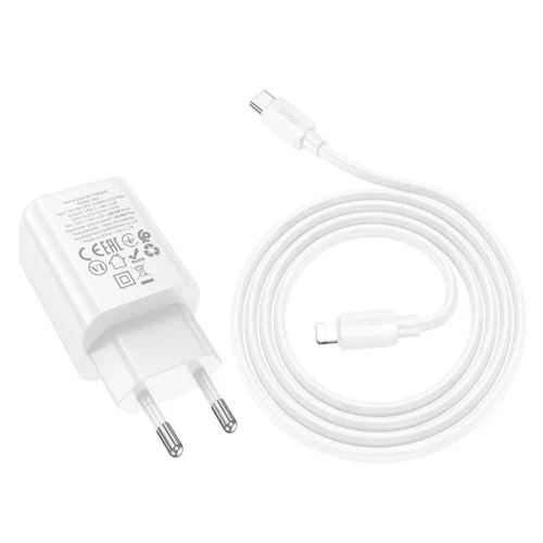 HOCO N60 USB-C 20W зарядно устройство с Type-C към Lightning кабел – Бял