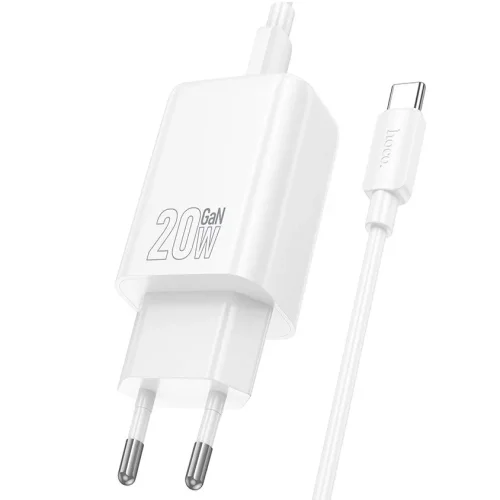 HOCO N60 USB-C 20W зарядно устройство с Type-C към Type-C кабел – Бял