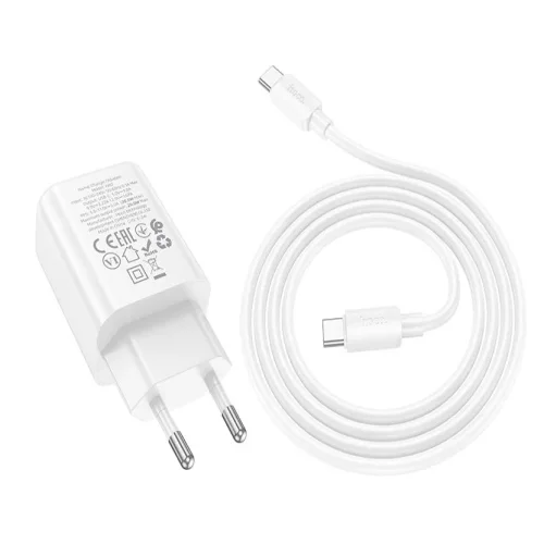 HOCO N60 USB-C 20W зарядно устройство с Type-C към Type-C кабел – Бял