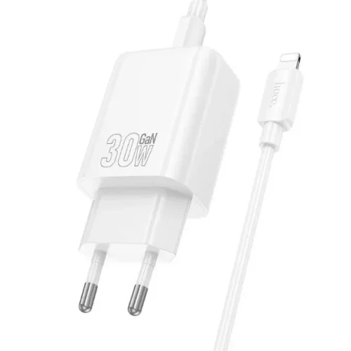 HOCO N63 Зарядно GaN USB USB-C PD30W TYPE-C към Lightning- Бял