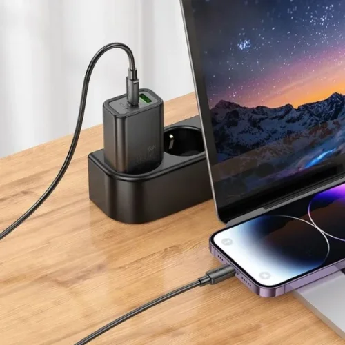 HOCO N63 Зарядно GaN USB USB-C PD30W TYPE-C към Lightning- Бял