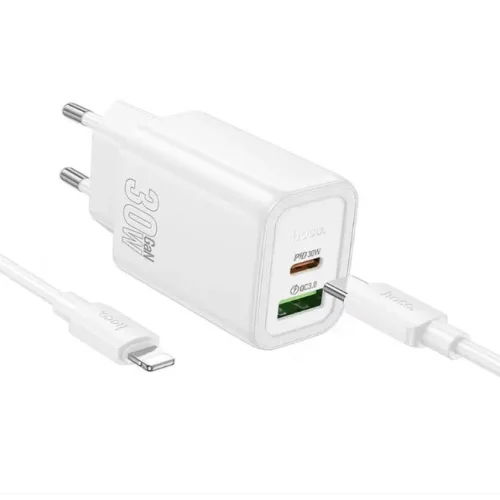 HOCO N63 Зарядно GaN USB USB-C PD30W TYPE-C към TYPE-C – Бял