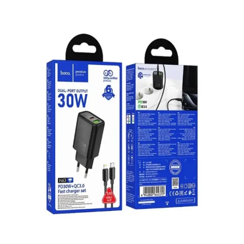 HOCO N63 Зарядно GaN USB USB-C PD30W TYPE-C към TYPE-C – Бял