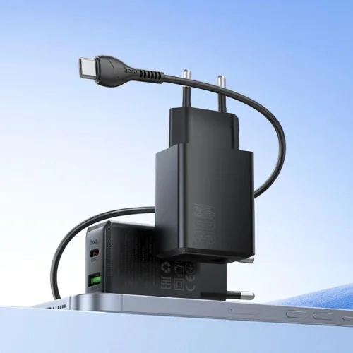 HOCO N71 PD30W + USB QC3.0 зарядно + кабел Type-C към Type-C – Черен