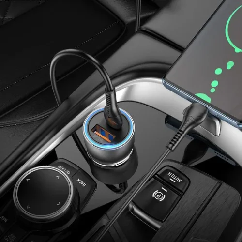 HOCO NZ8 12v. зарядно за кола 43W QC3.0USB + PD25W Dual Port – Черен