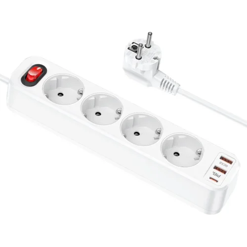 HOCO Разклонител NS1 с 4 гнезда + 2 USB порта 2.4A + 1 USB-C 4000W