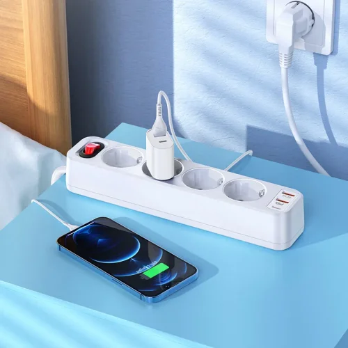 HOCO Разклонител NS1 с 4 гнезда + 2 USB порта 2.4A + 1 USB-C 4000W