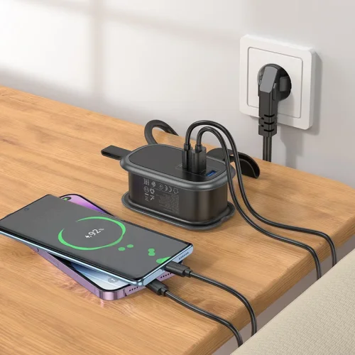 HOCO Разклонител NS6 с 1 гнездо + 2 USB порта 2.4A + 1 USB-C 4000W