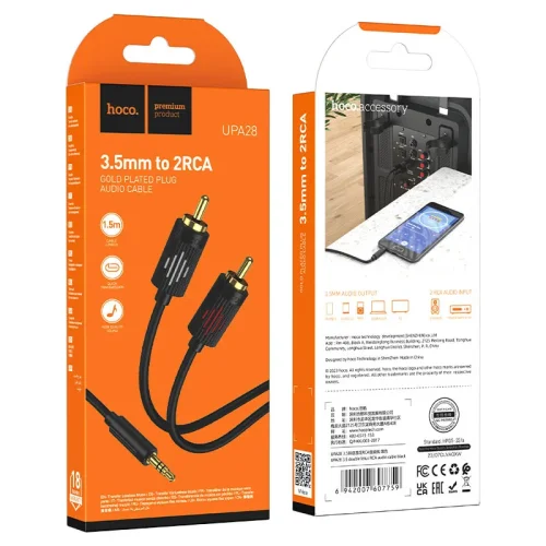HOCO UPA28 Aux 3.5mm Към 2 RCA – Черен