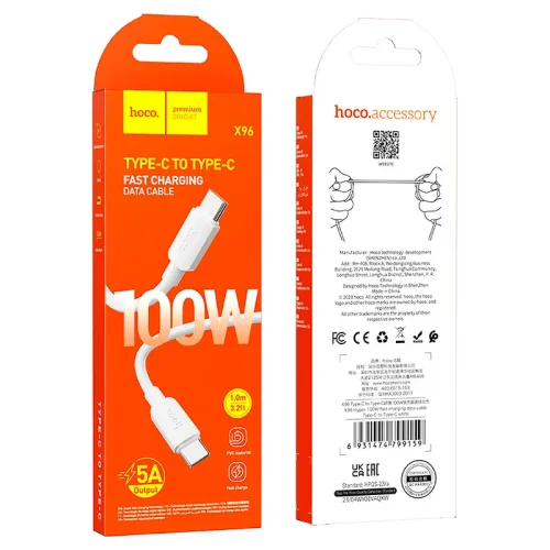 HOCO X96 Hyper Type-C към Type-C Кабел 100W PD Fast Charge – Бързо Зареждане и Пренос на Данни и за лаптоп