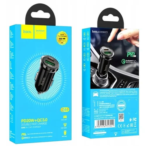 HOCO Z44 12v. минималистично зарядно за кола USB + USB-C PD20W + QC3.0