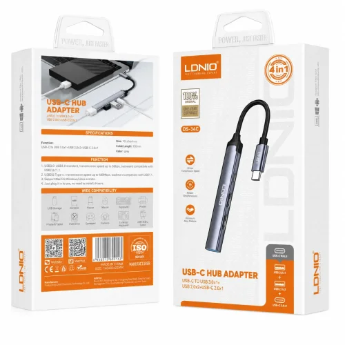 HUB LDNIO DS34C 4в1 USB-C КЪМ 3xUSB 1xUSB-C 5GB/ps