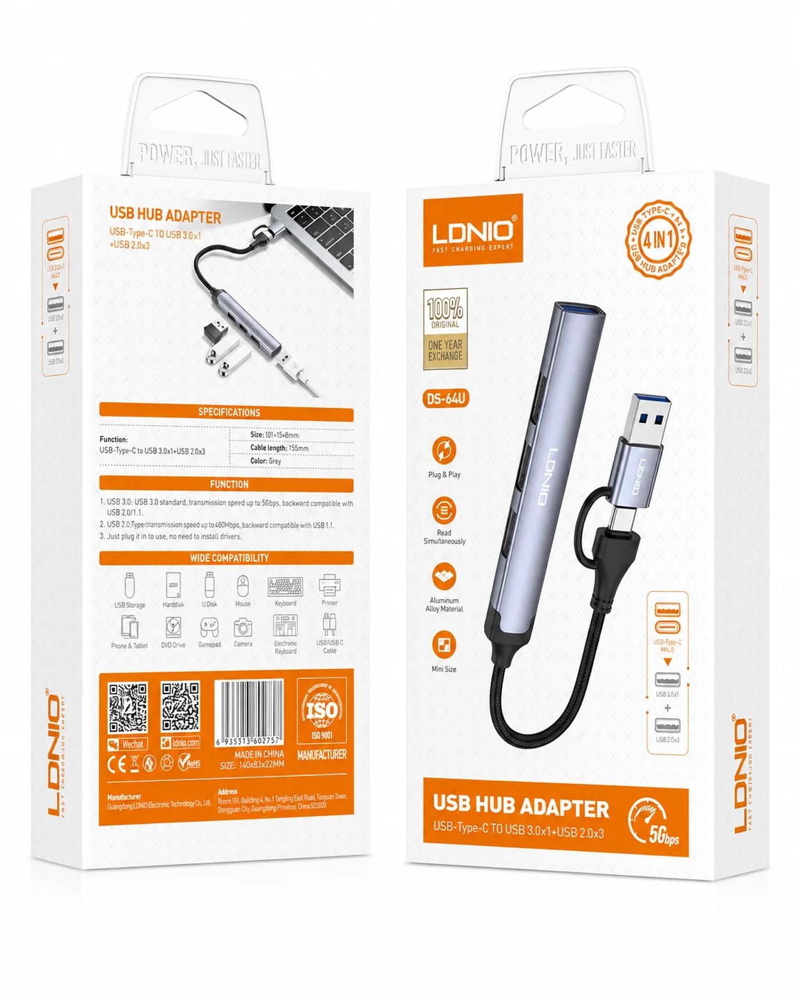 HUB LDNIO DS64U 4в1 USB-C + USB КЪМ 4xUSB 480MB/ps
