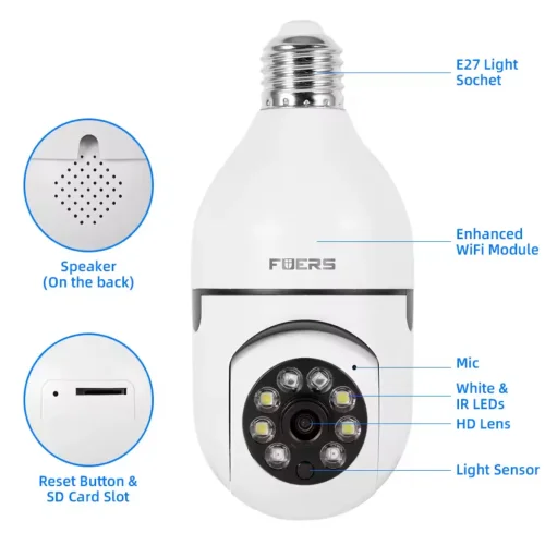 IP Камера тип крушка HY-DE27 2MP 1080P ( APP:V380PRO ) HD 360 градуса с микрофон и високоговорител и LED светлина