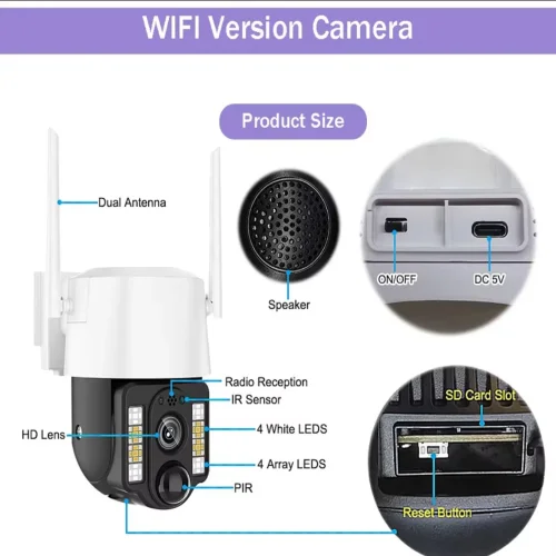 IP Соалрна Камера HY-D011S WIFI 4MP 1080P ( APP:V380PRO ) HD 360 градуса с микрофон и високоговорител и LED светлина