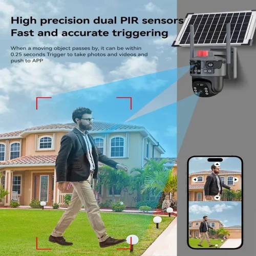 IP Соларна Камера HY-ZS33-4G 8MP 1080P с 3 обектива ( APP: V380 PRO ) HD 360 градуса с микрофон и високоговорител и LED светлина