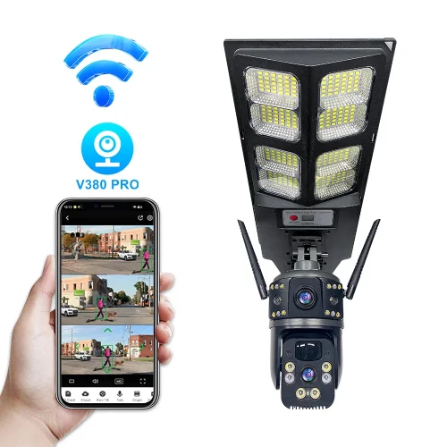 IP Солaрна Камера + LED лампа LD-004-W-H WIFI 6MP 1080P ( APP:V380PRO ) HD 360 градуса с микрофон и високоговорител и LED светлина