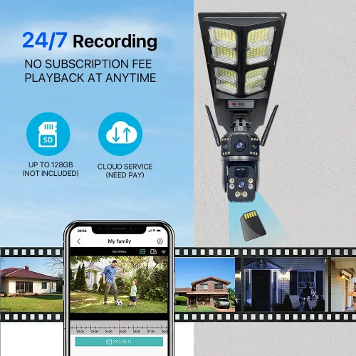 IP Солaрна Камера + LED лампа LD-004-W-H WIFI 6MP 1080P ( APP:V380PRO ) HD 360 градуса с микрофон и високоговорител и LED светлина