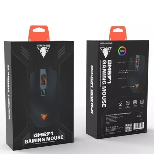 JEDEL GM691 RGB Геймърска Мишка – 3600 DPI, 6 Бутона, Плетен Кабел