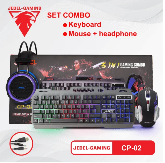 JEDEL Комбо 3 в 1 CP-02 светеща RGB клавиатура с мишка, слушалки