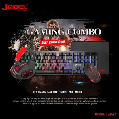 JEDEL Комбо 4 в 1 CP-01 светеща RGB клавиатура с мишка, слушалка и подложка