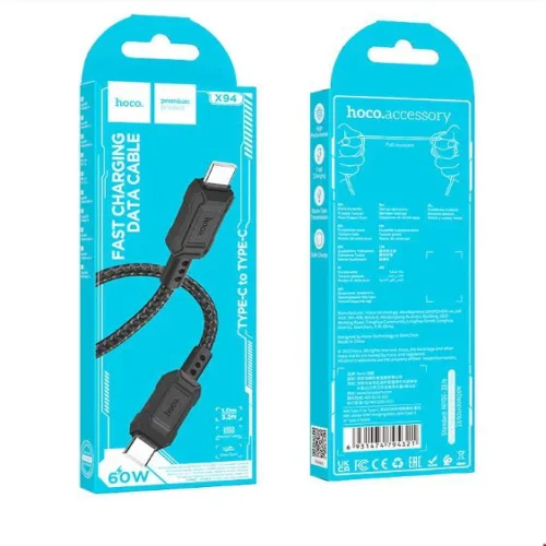 Кабел HOCO X94 Fast 60W Type-C към Type-C 1M – Черен