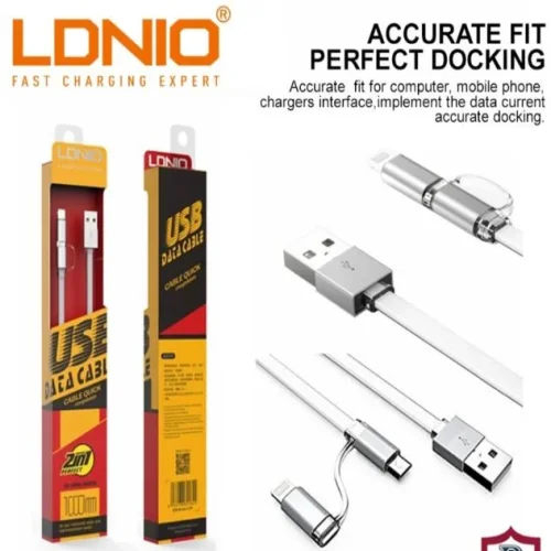 Кабел LDNIO LC84 2в1 2.1A Micro USB + iPhone – Сив