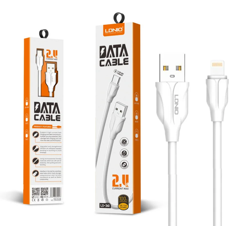 Кабел LDNIO LS-362 USB към Lightning 2M – Бял