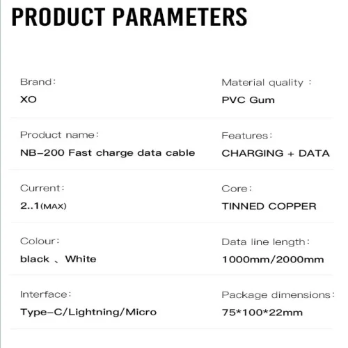 Кабел XO-NB200 Fast 2.1A USB към Type-C 1M – Черен