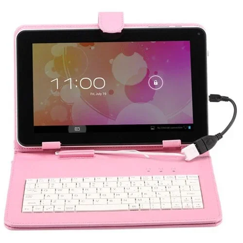 Калъф с клавиатура за таблети 7 инча – micro USB с щипки – Розов