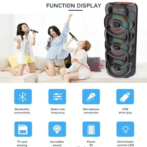 Караоке Bluetooth тонколона Sing-E ZQS10302 – 3 x 10″, 75W, RGB LED, безжичен микрофон, USB/TF/FM