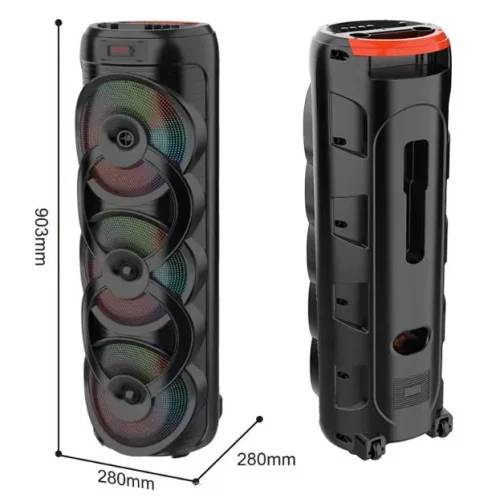 Караоке Bluetooth тонколона Sing-E ZQS10302 – 3 x 10″, 75W, RGB LED, безжичен микрофон, USB/TF/FM