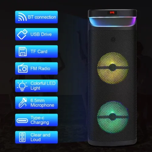 Караоке тонколона инча CH-1021 10″x2 | 40W, LED RGB, Микрофон
