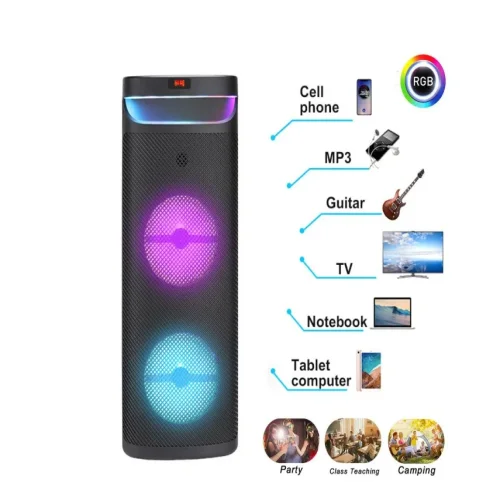 Караоке тонколона инча CH-1021 10″x2 | 40W, LED RGB, Микрофон