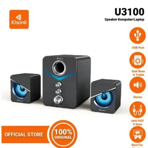 KISONLI U-3100 AUX, 3W + 2x2W тонколони за компютър светещи