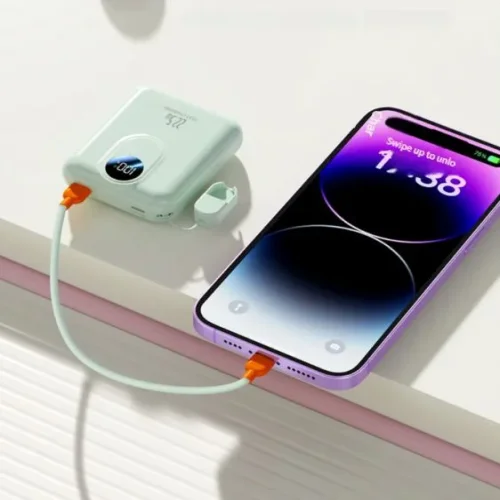 Компактен външна батерия с MagSafe GH-689 10,000mAh 15W с дисплей и вграден кабел – Зелен