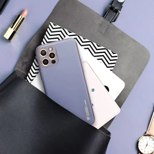 Кожен кейс със силикон отстрани + кам. TP-35 iPhone 13 Pro Max – Лилав