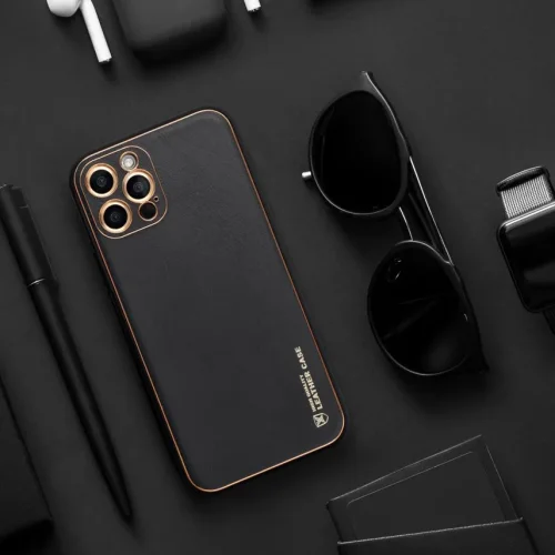 Кожен кейс със силикон отстрани + кам. TP-35 iPhone 14 Pro – Черен