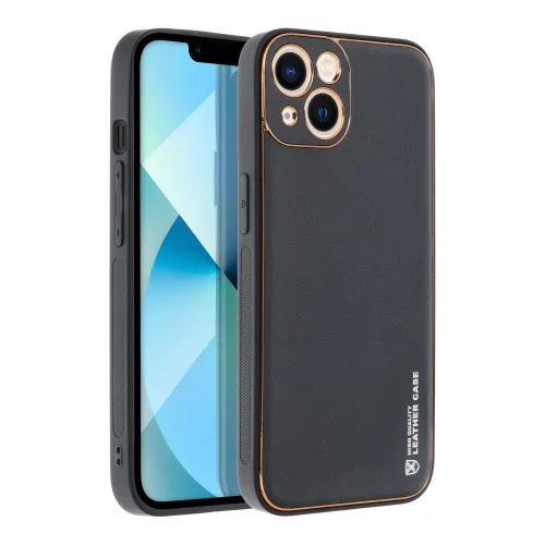 Кожен кейс със силикон отстрани + кам. TP-35 iPhone 15 Plus – Черен