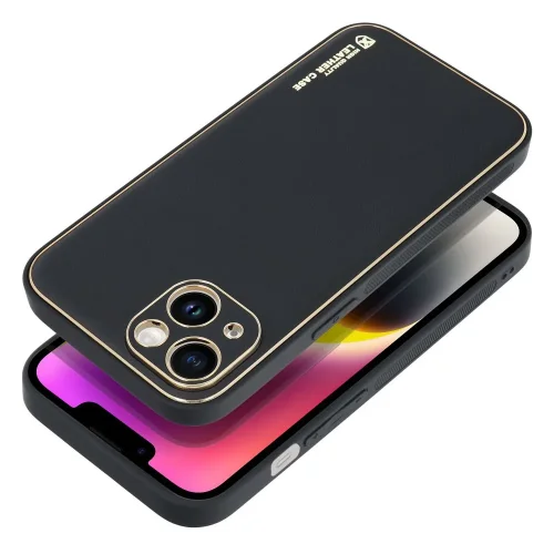 Кожен кейс със силикон отстрани + кам. TP-35 iPhone 15 Plus – Черен