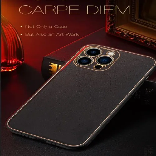 Кожен кейс със силикон отстрани + камера TP-35 iPhone 14 – Червен