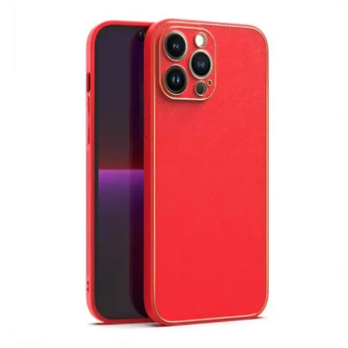Кожен кейс със силикон отстрани + камера TP-35 iPhone 14 Pro Max – Червен