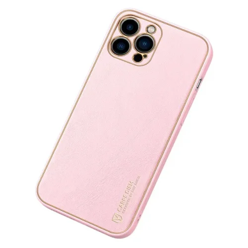 Кожен кейс със силикон отстрани + камера TP-35 iPhone 14 – Розов