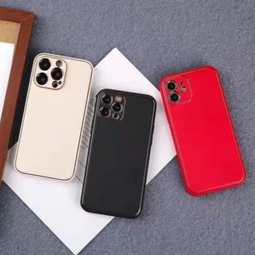 Кожен кейс със силикон отстрани + камера TP-35 iPhone 14 – Розов