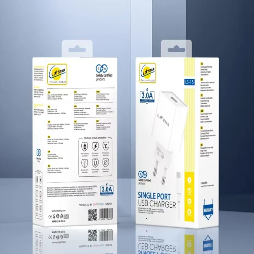 L✮STAR LS-15 2в1 15W USB порт + кабел USB към Micro USB