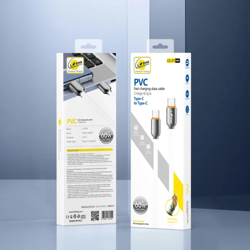 L✮STAR LS-21 Кабел за Телефон 60W Fast Type-C към Type-C – Бял