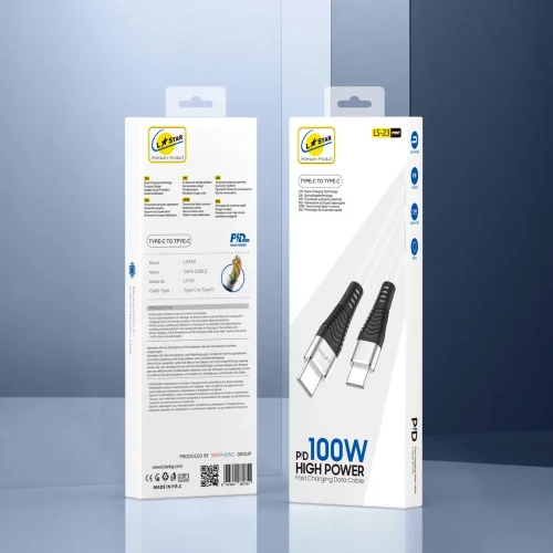 L✮STAR LS-23 PD100W Плетен Кабел Fast Type-C към Type-C – Бял