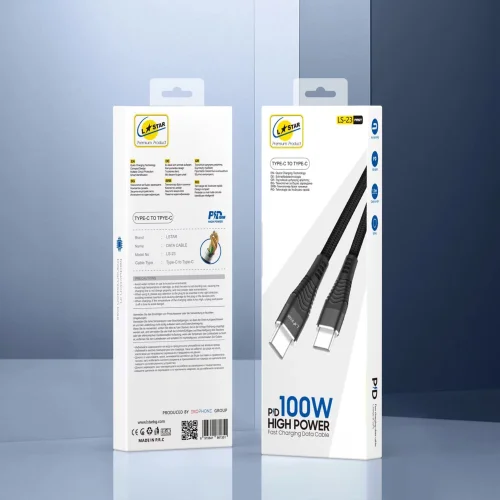 L✮STAR LS-23 PD100W Плетен Кабел Fast Type-C към Type-C – Черен