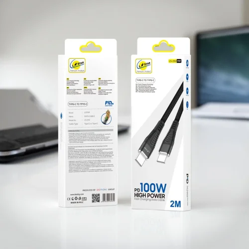 L✮STAR LS-232 100W Плетен Кабел Fast Type-C към Type-C 2M – Черен
