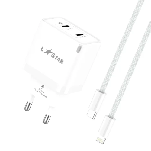 L✮STAR LS76 2в1 PD35W с два USB-C порта GaN + кабел USB-C към Lightning